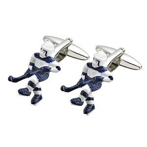 Blue and White Hockey Player Steel Cufflinks